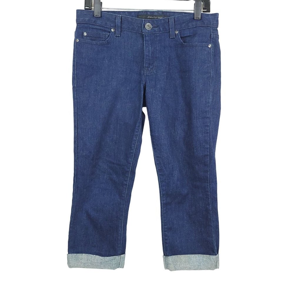 Calvin Klein Jeans Crops Capri Women Size 27/4 Stretchy Dark Wash Denim Mid Rise